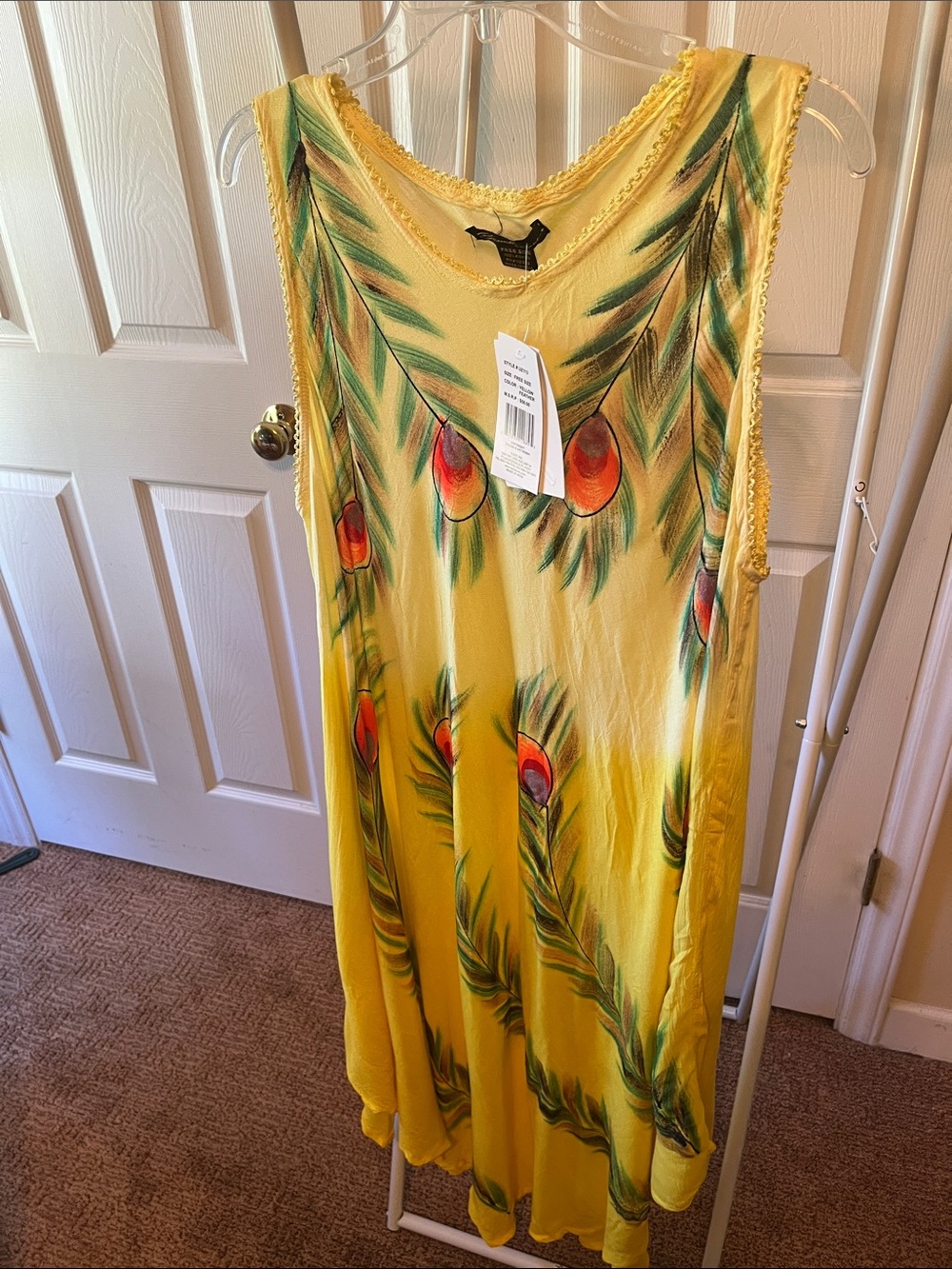 Yellow Tropical Print Sleeveless Dress